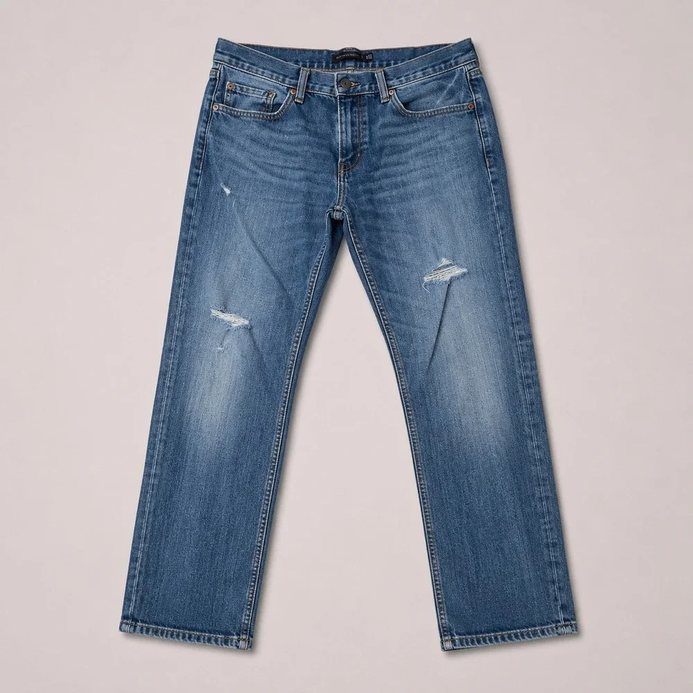 Banana Republic Slim 5 Pocket Jeans Mens 33x30 Blue Distressed Stretch Denim